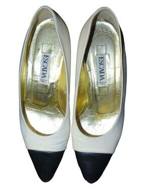 Escada Cream Italian Leather Kitten Heel Cap Toe Pumps size 8